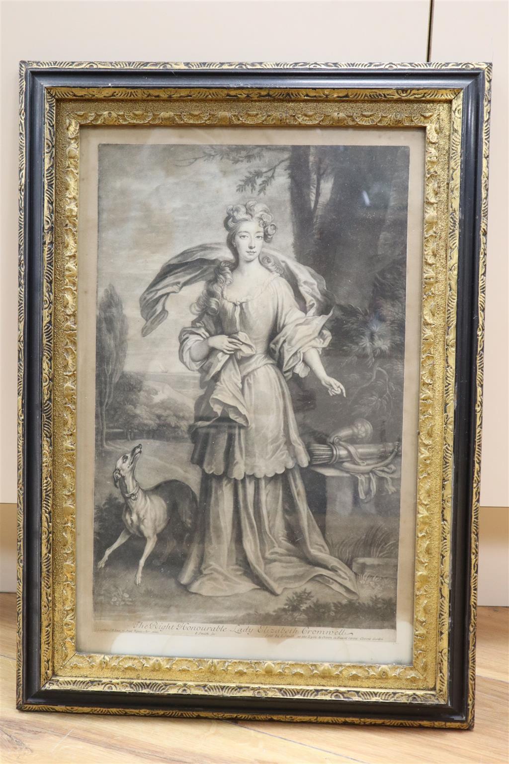Smith after Kneller, mezzotint, Portrait of the Honourable Lady Elizabeth Cromwell, 42 x 26cm